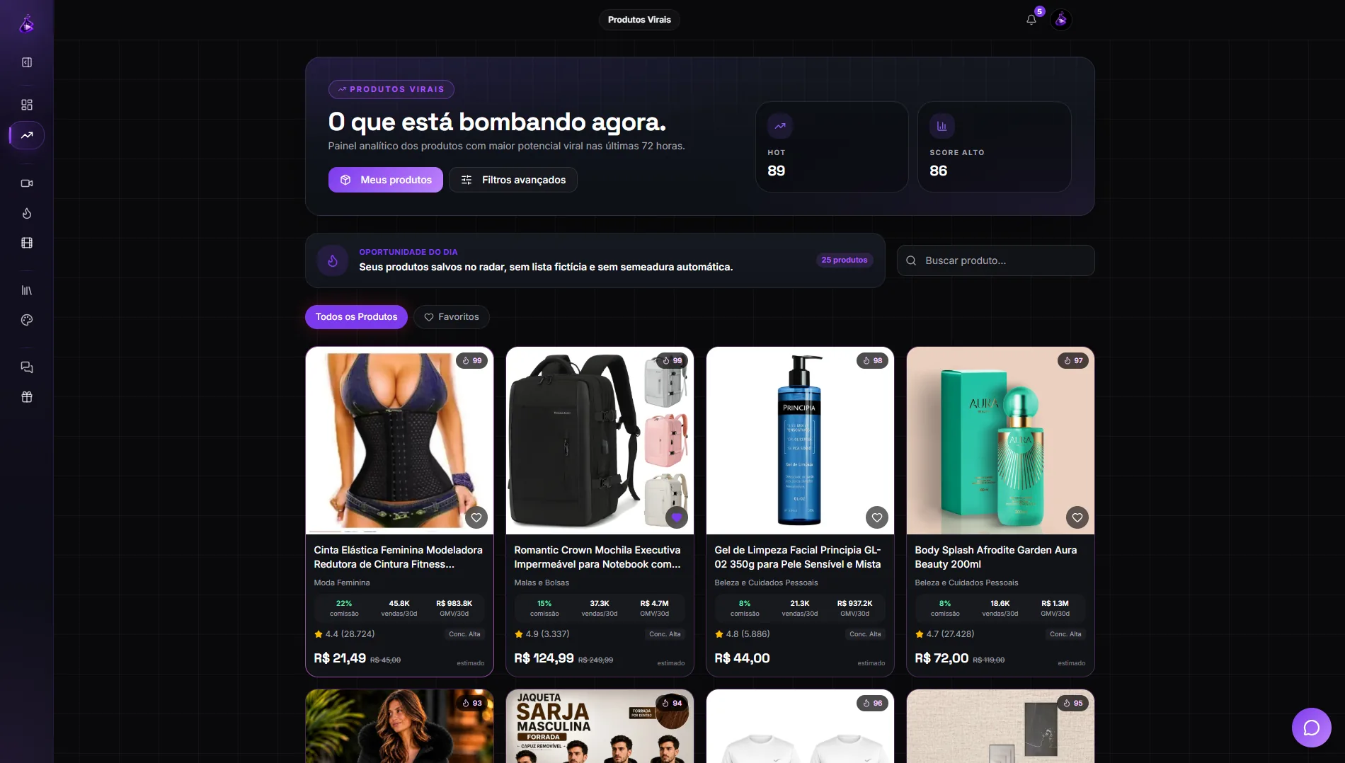 Produtos Virais — Radar